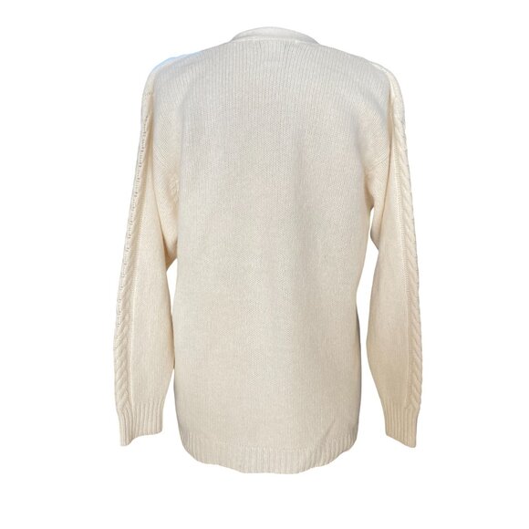 Vintage JH Collectibles Lambswool Angora Cable Knit Cardigan Sz M Ivory - Picture 7 of 9